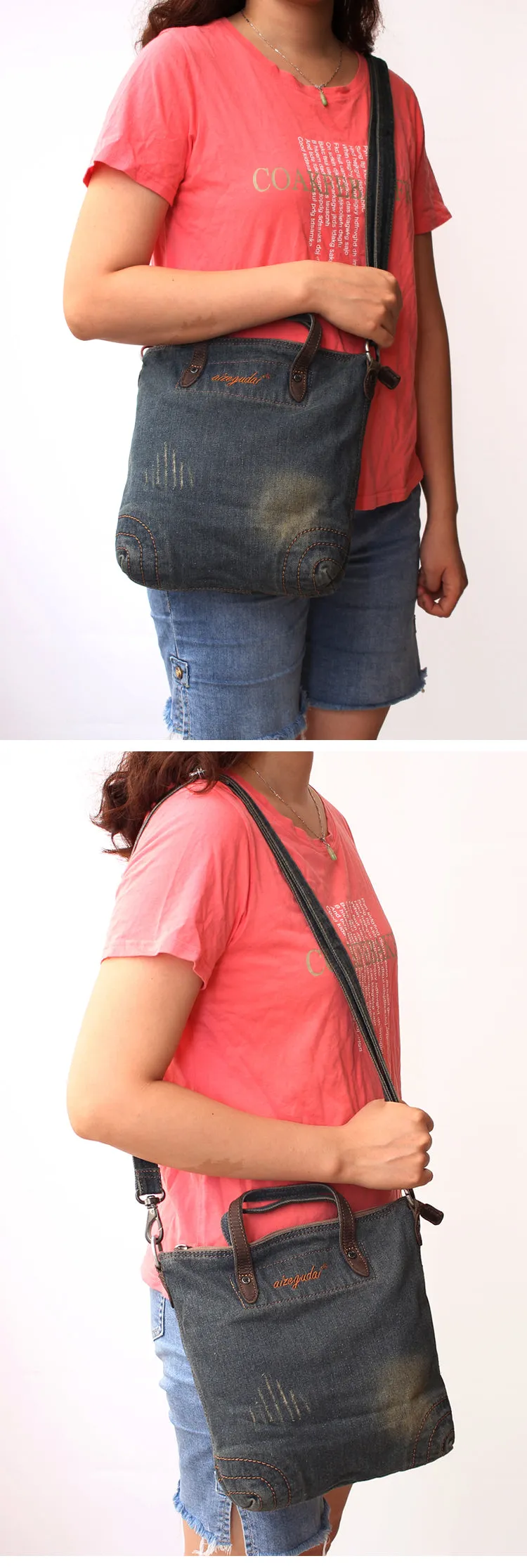 Blue Denim Small Tote Bags Denim Small Tote Messenger Bags Vintage Small Crossbody Bag For Women