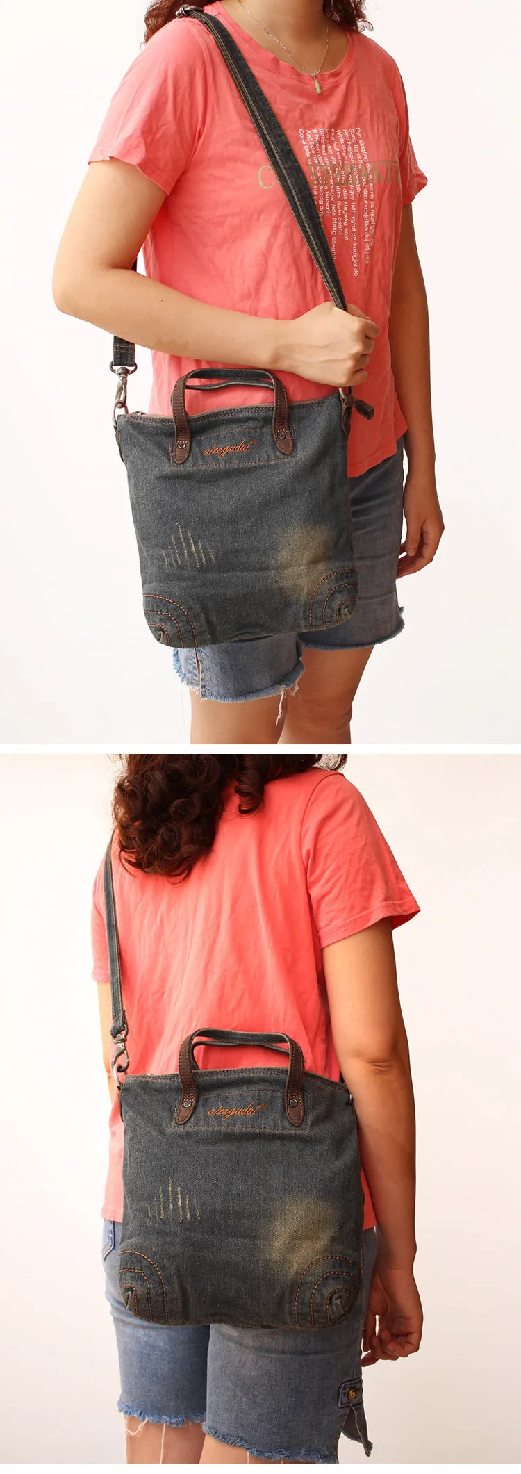Blue Denim Small Tote Bags Denim Small Tote Messenger Bags Vintage Small Crossbody Bag For Women