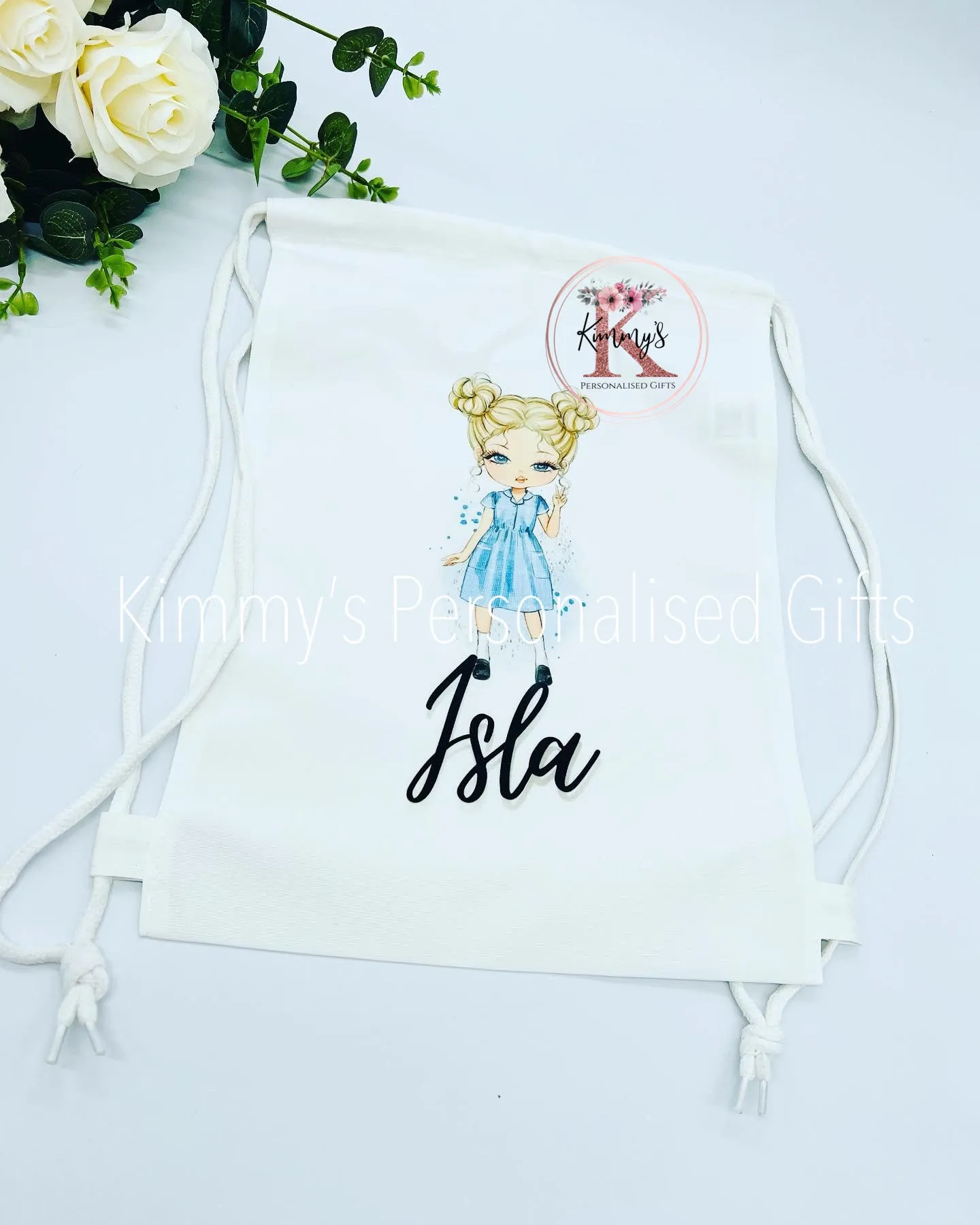 Blue School Girl Drawstring Bag
