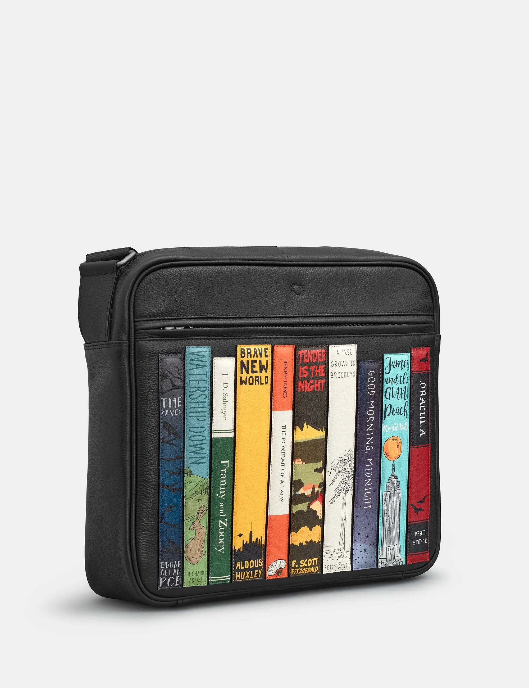 Bookworm Black Leather Messenger Bag