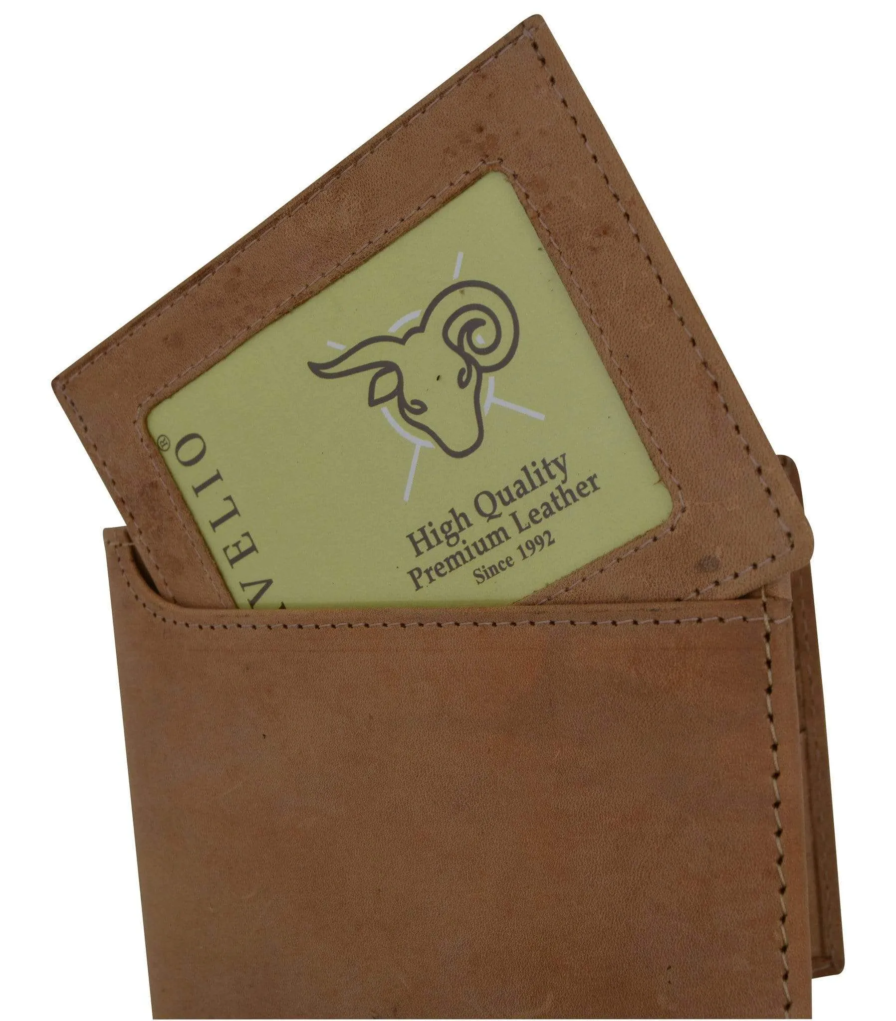 Cavelio Premium Leather Hunter Vintage Style Bifold Credit Card Holder Wallet with Removable ID Card Holder HU534 (C)