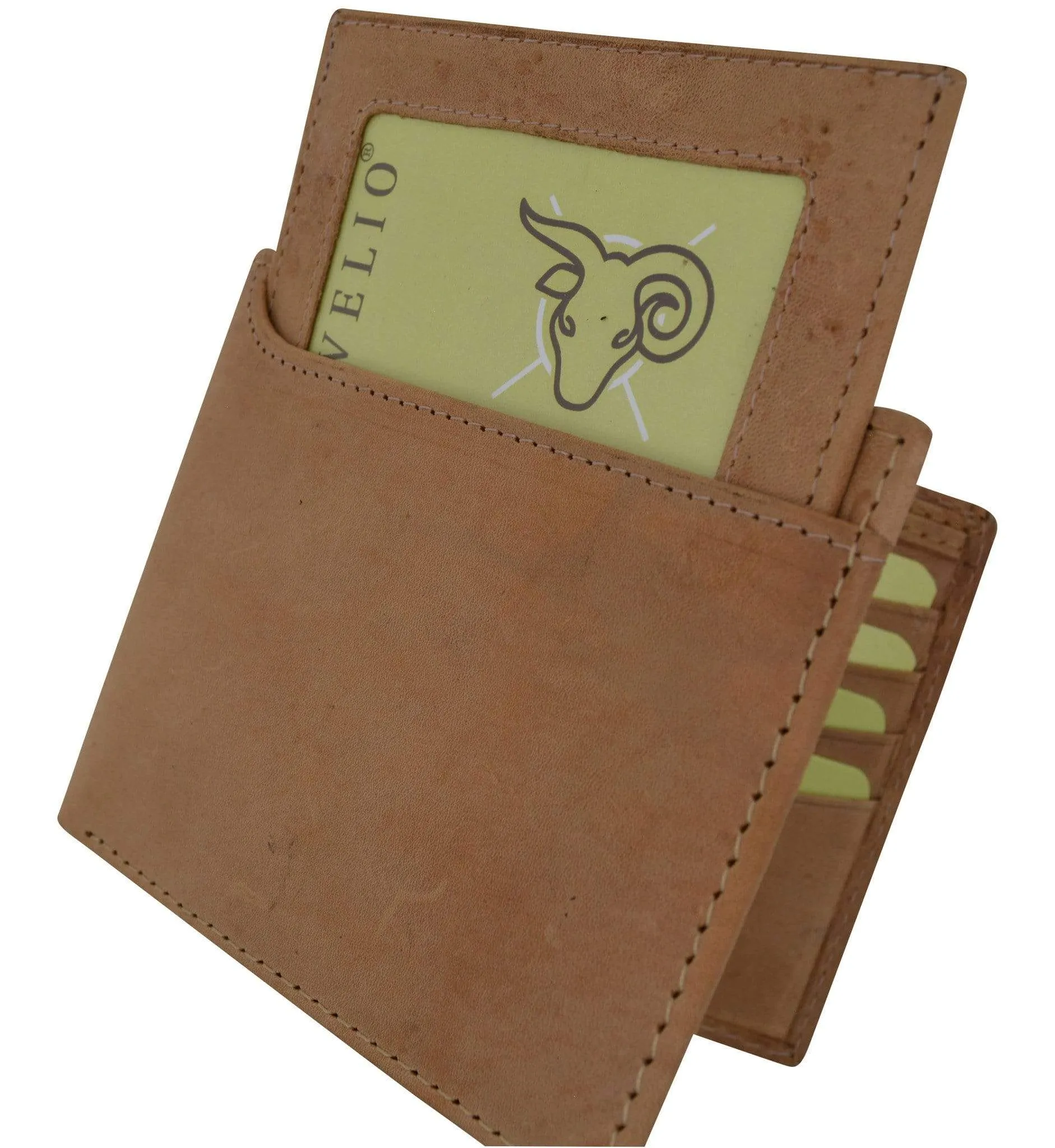 Cavelio Premium Leather Hunter Vintage Style Bifold Credit Card Holder Wallet with Removable ID Card Holder HU534 (C)
