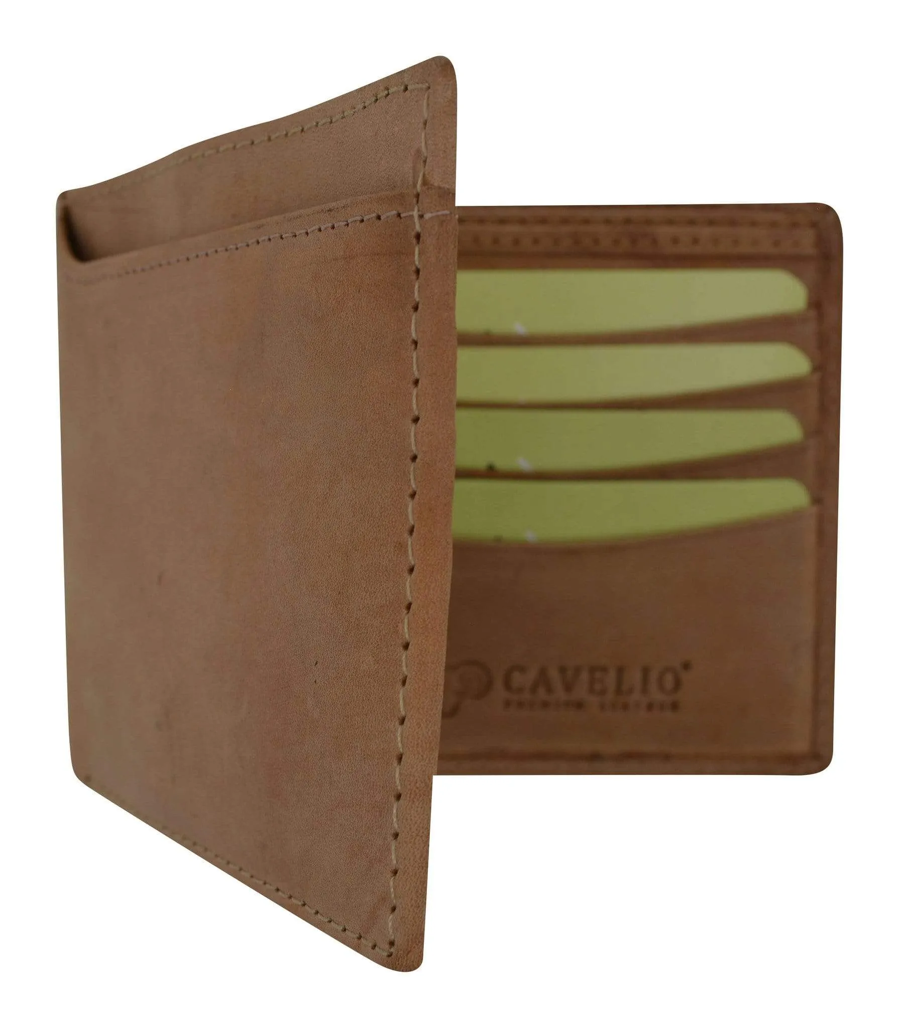 Cavelio Premium Leather Hunter Vintage Style Bifold Credit Card Holder Wallet with Removable ID Card Holder HU534 (C)