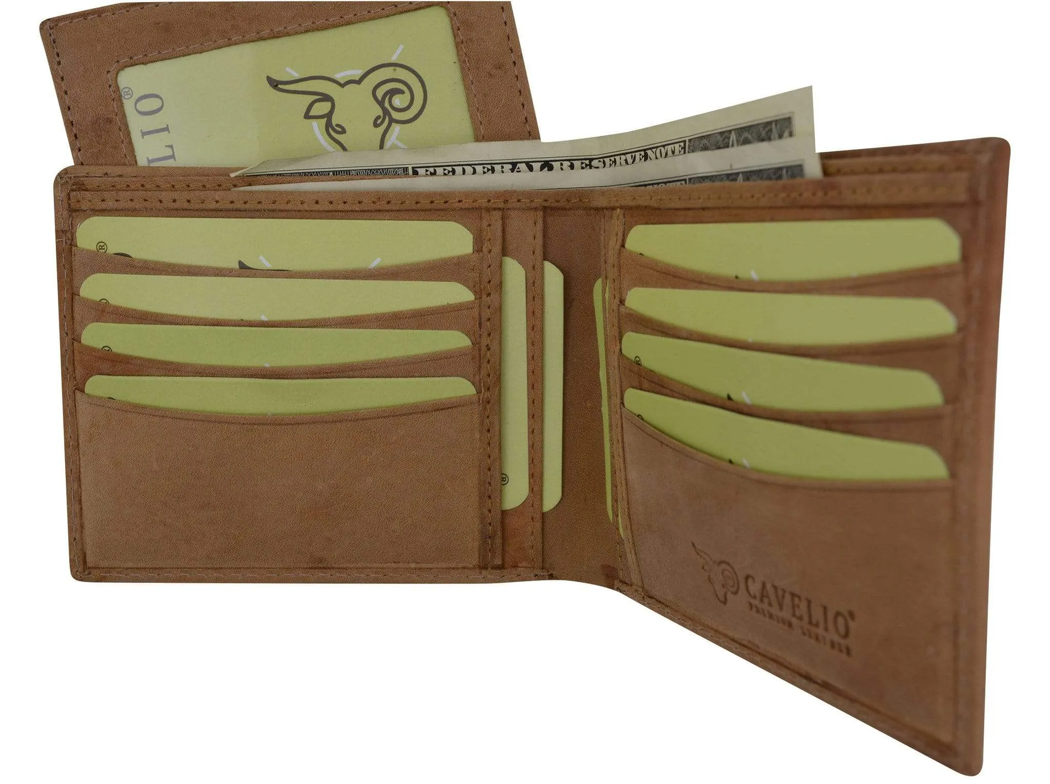 Cavelio Premium Leather Hunter Vintage Style Bifold Credit Card Holder Wallet with Removable ID Card Holder HU534 (C)