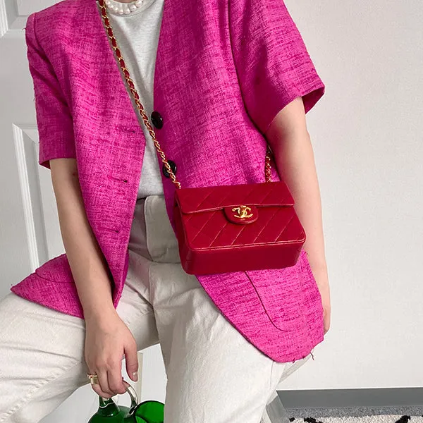 Chanel Around 1990 Made Classic Flap Chain Bag Mini Red