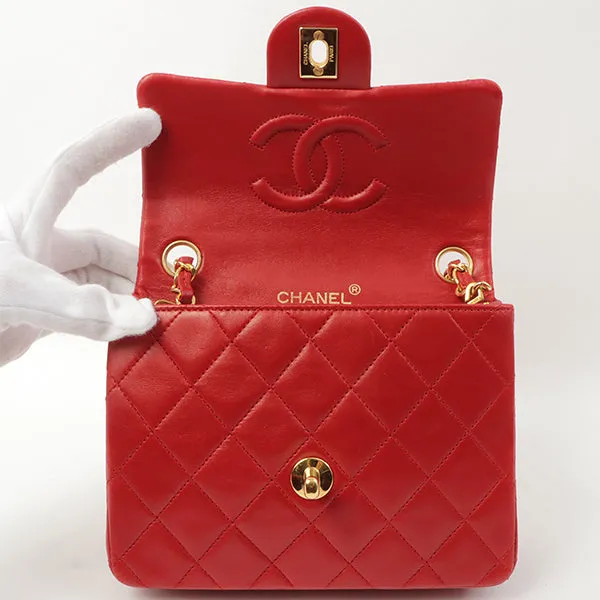 Chanel Around 1990 Made Classic Flap Chain Bag Mini Red