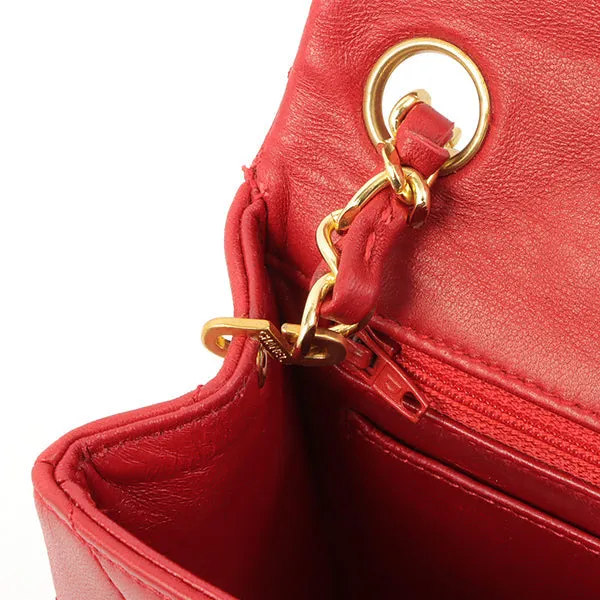 Chanel Around 1990 Made Classic Flap Chain Bag Mini Red