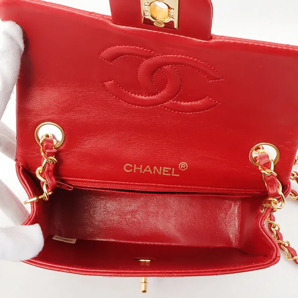 Chanel Around 1990 Made Classic Flap Chain Bag Mini Red