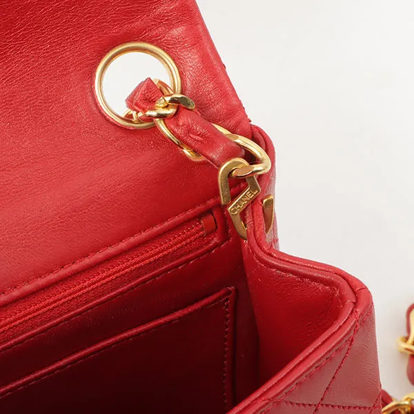 Chanel Around 1990 Made Classic Flap Chain Bag Mini Red