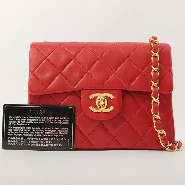 Chanel Around 1990 Made Classic Flap Chain Bag Mini Red