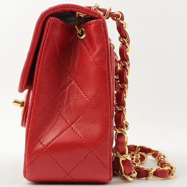Chanel Around 1990 Made Classic Flap Chain Bag Mini Red