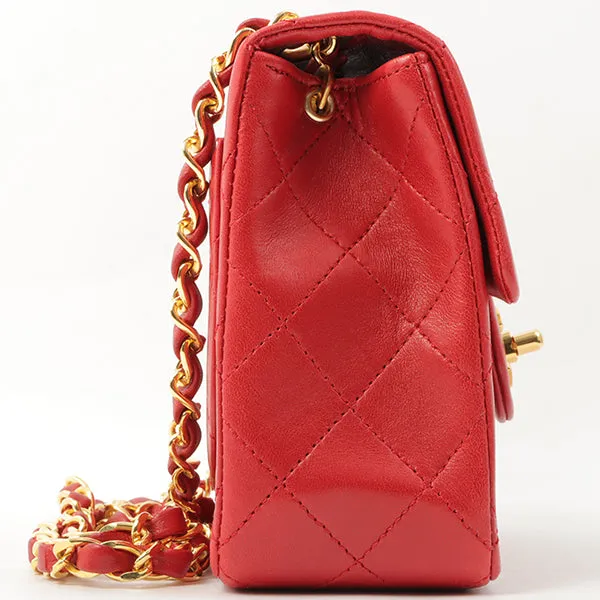 Chanel Around 1990 Made Classic Flap Chain Bag Mini Red