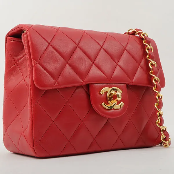 Chanel Around 1990 Made Classic Flap Chain Bag Mini Red