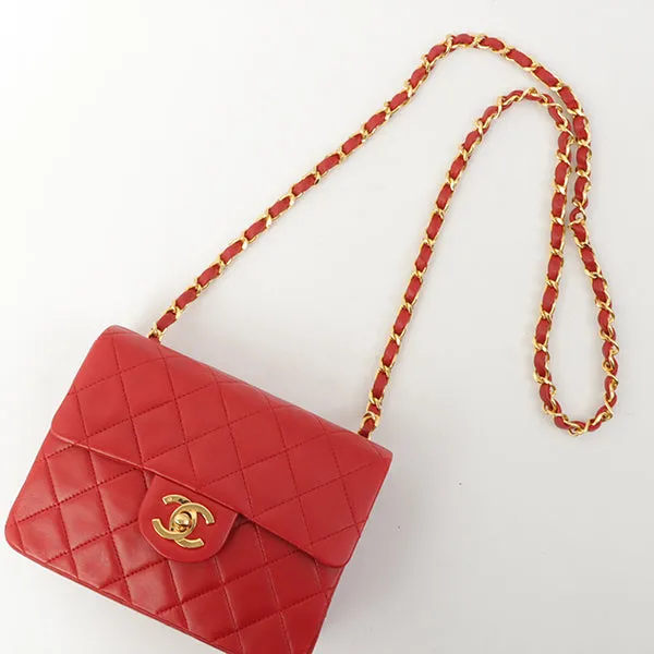 Chanel Around 1990 Made Classic Flap Chain Bag Mini Red