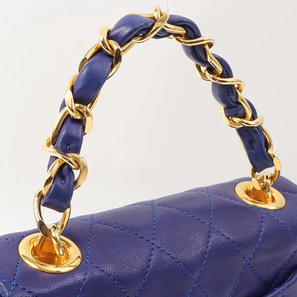 Chanel Around 1990 Made Classic Flap Chain Handbag Mini Blue