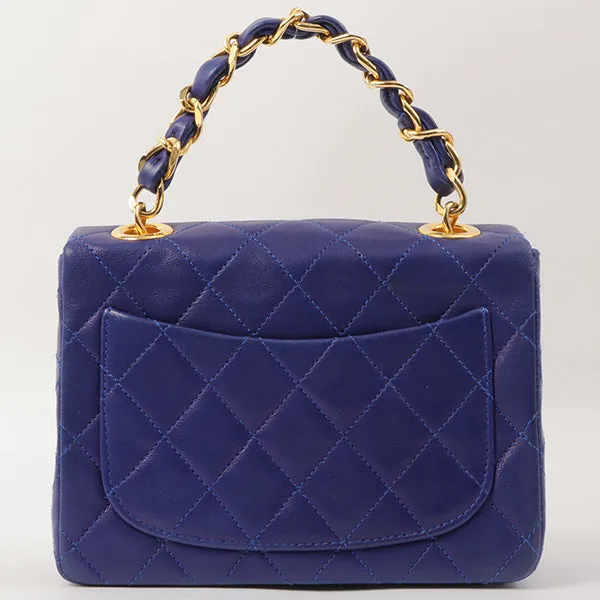 Chanel Around 1990 Made Classic Flap Chain Handbag Mini Blue