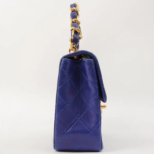 Chanel Around 1990 Made Classic Flap Chain Handbag Mini Blue