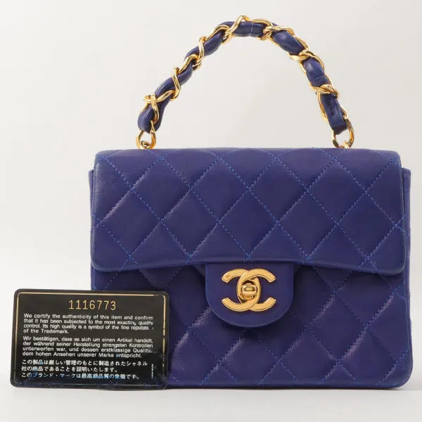 Chanel Around 1990 Made Classic Flap Chain Handbag Mini Blue