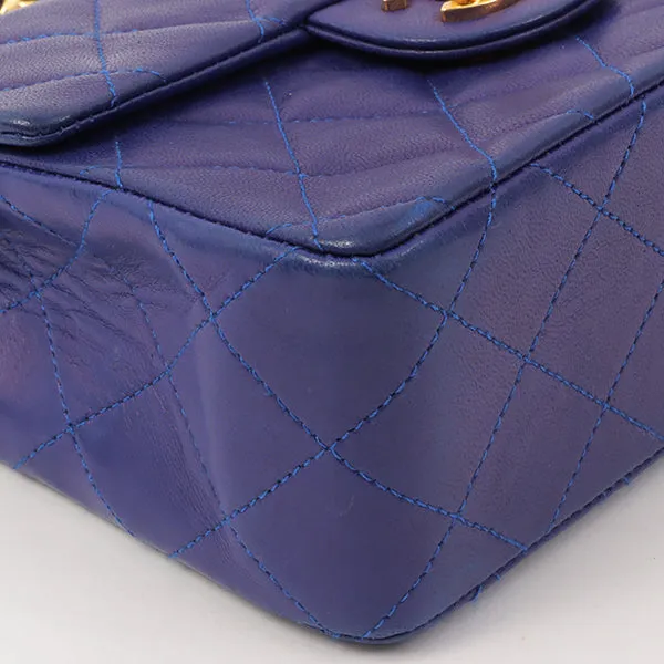 Chanel Around 1990 Made Classic Flap Chain Handbag Mini Blue