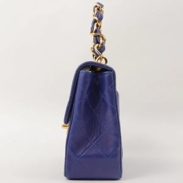 Chanel Around 1990 Made Classic Flap Chain Handbag Mini Blue