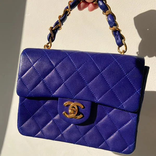 Chanel Around 1990 Made Classic Flap Chain Handbag Mini Blue