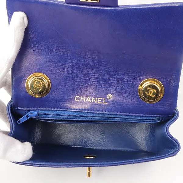 Chanel Around 1990 Made Classic Flap Chain Handbag Mini Blue