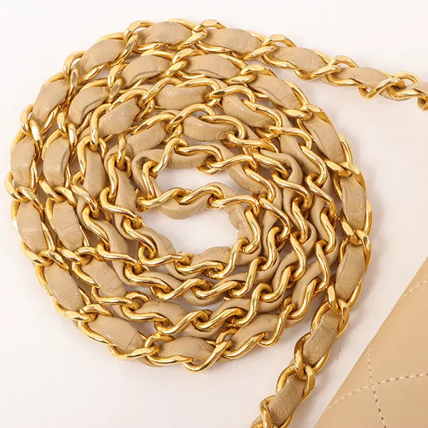 Chanel Around 1990 Made Full Flap Turn-Lock Chain Bag Mini Beige