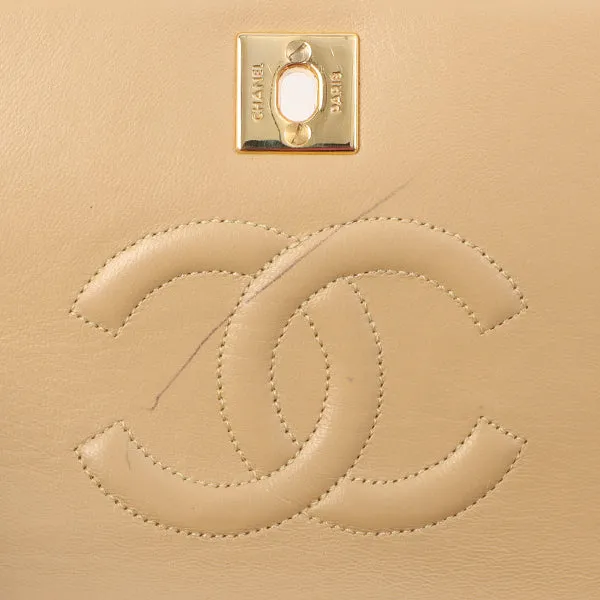 Chanel Around 1990 Made Full Flap Turn-Lock Chain Bag Mini Beige