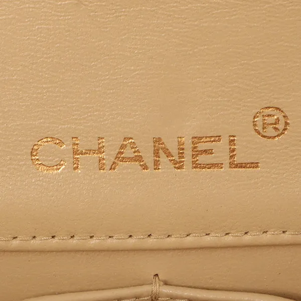 Chanel Around 1990 Made Full Flap Turn-Lock Chain Bag Mini Beige