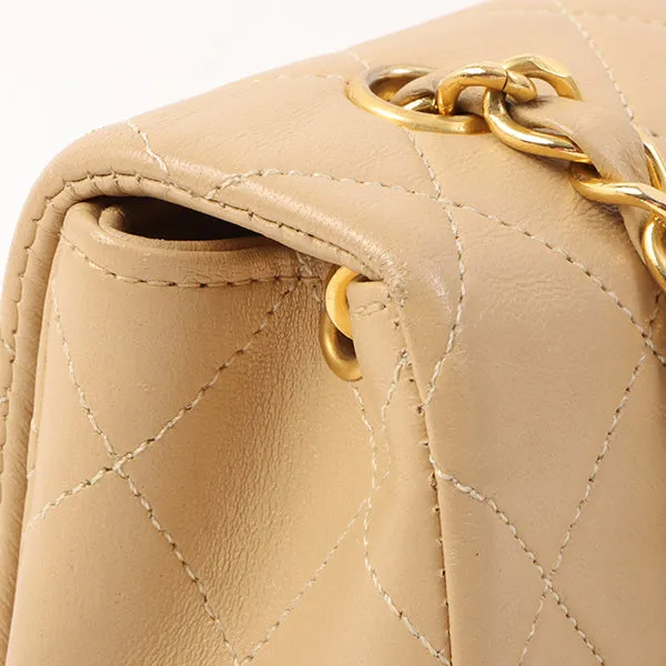 Chanel Around 1990 Made Full Flap Turn-Lock Chain Bag Mini Beige