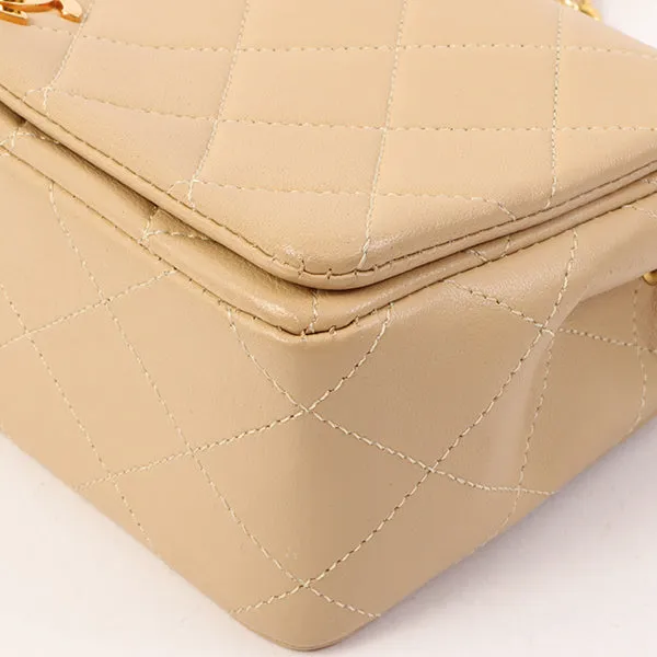 Chanel Around 1990 Made Full Flap Turn-Lock Chain Bag Mini Beige