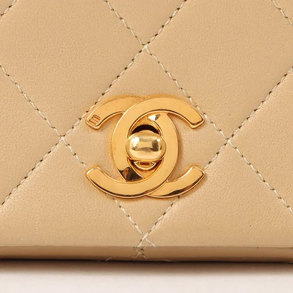 Chanel Around 1990 Made Full Flap Turn-Lock Chain Bag Mini Beige