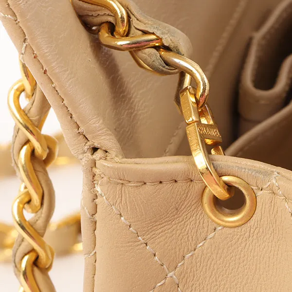 Chanel Around 1990 Made Full Flap Turn-Lock Chain Bag Mini Beige