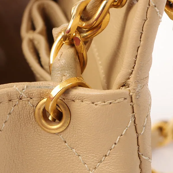 Chanel Around 1990 Made Full Flap Turn-Lock Chain Bag Mini Beige