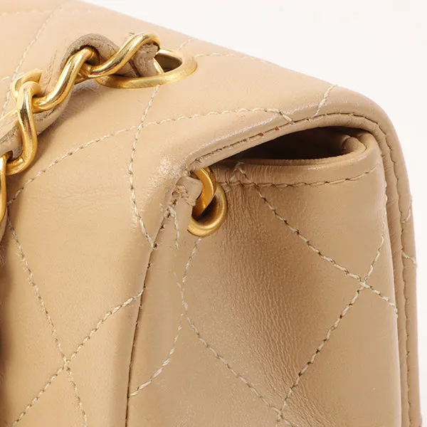Chanel Around 1990 Made Full Flap Turn-Lock Chain Bag Mini Beige
