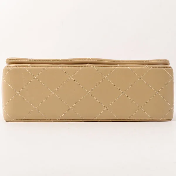 Chanel Around 1990 Made Full Flap Turn-Lock Chain Bag Mini Beige