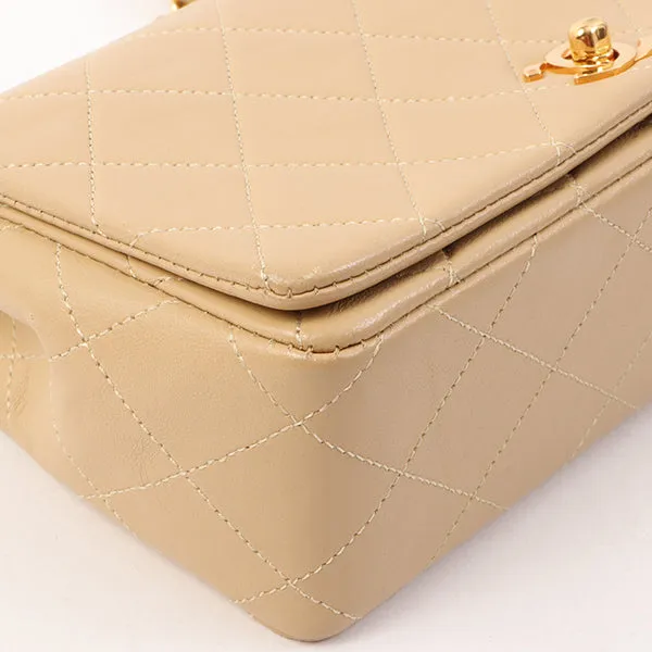 Chanel Around 1990 Made Full Flap Turn-Lock Chain Bag Mini Beige