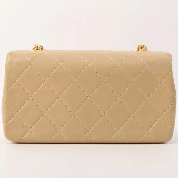 Chanel Around 1990 Made Full Flap Turn-Lock Chain Bag Mini Beige