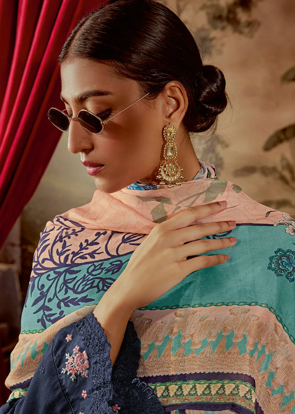 Charming Blue Parsi Style Embroidered Festive Salwar Suit