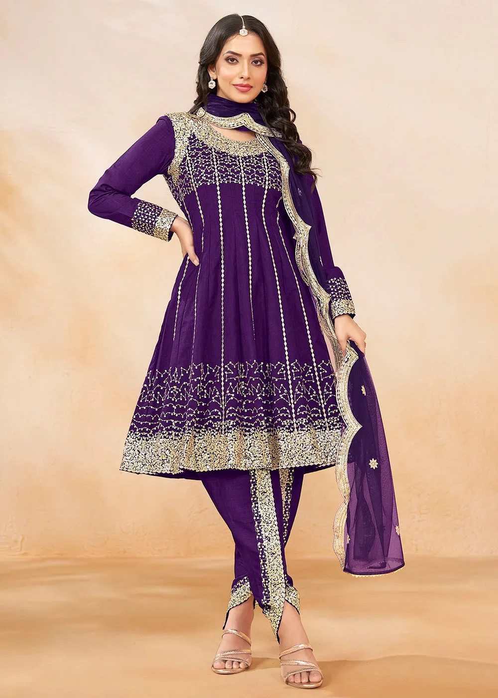 Charming Purple Punjabi Dhoti Style Festive Party Suit