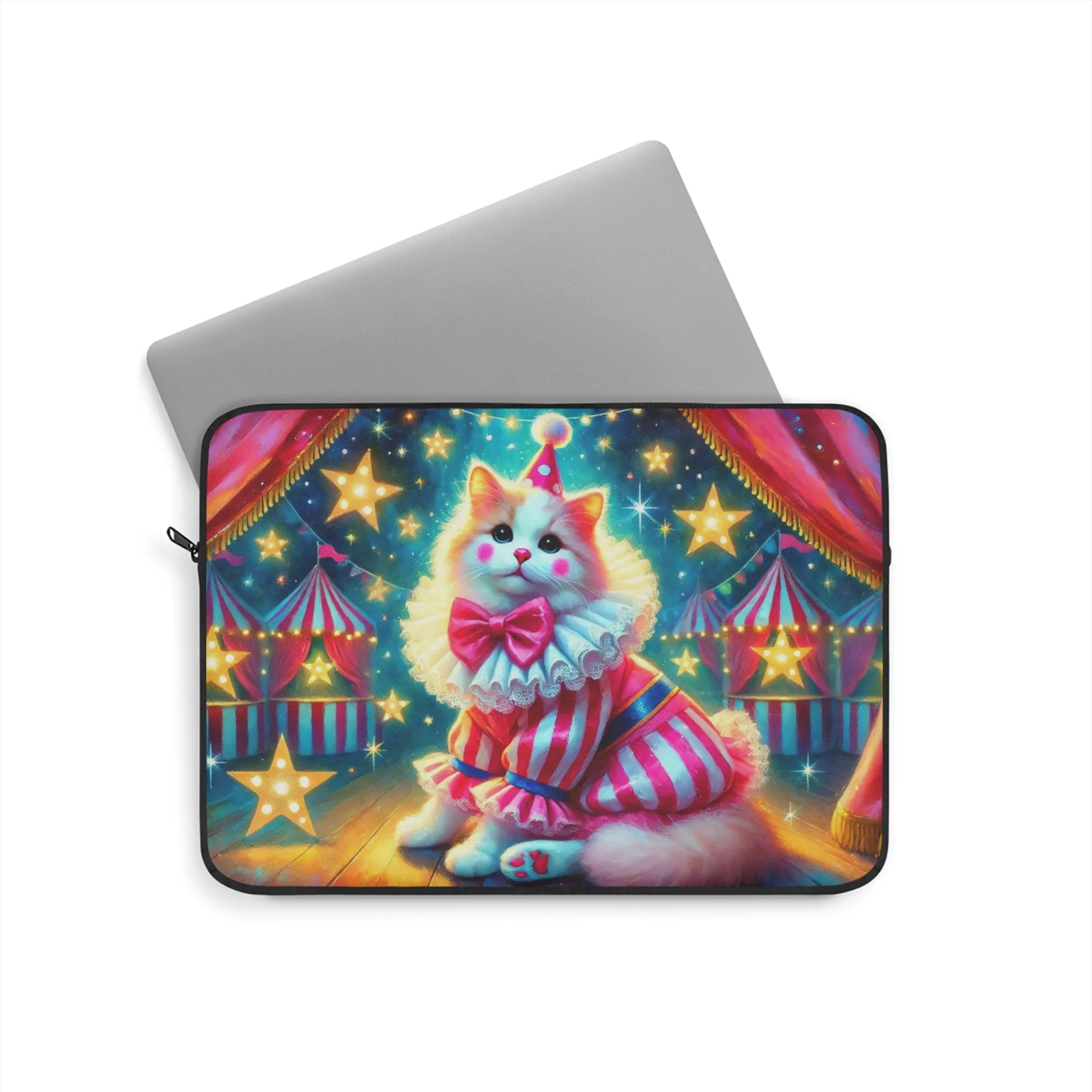 Circus Pink Stripped Cat Clown - Laptop Sleeve