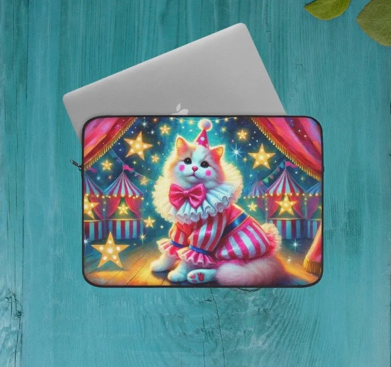 Circus Pink Stripped Cat Clown - Laptop Sleeve
