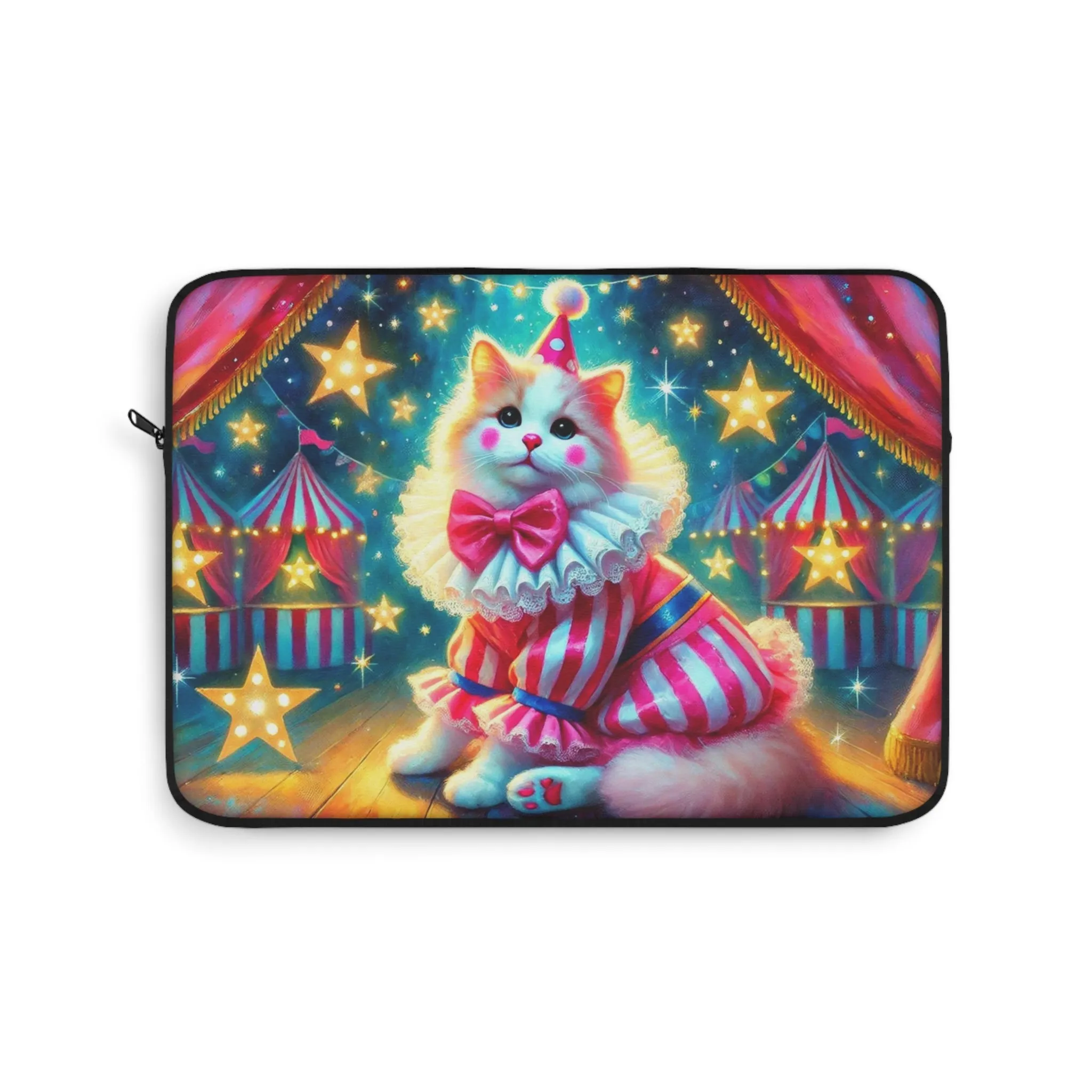 Circus Pink Stripped Cat Clown - Laptop Sleeve