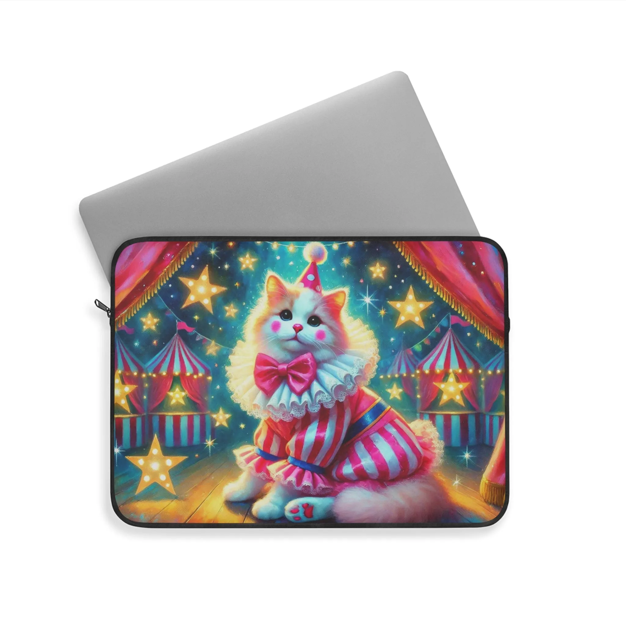 Circus Pink Stripped Cat Clown - Laptop Sleeve