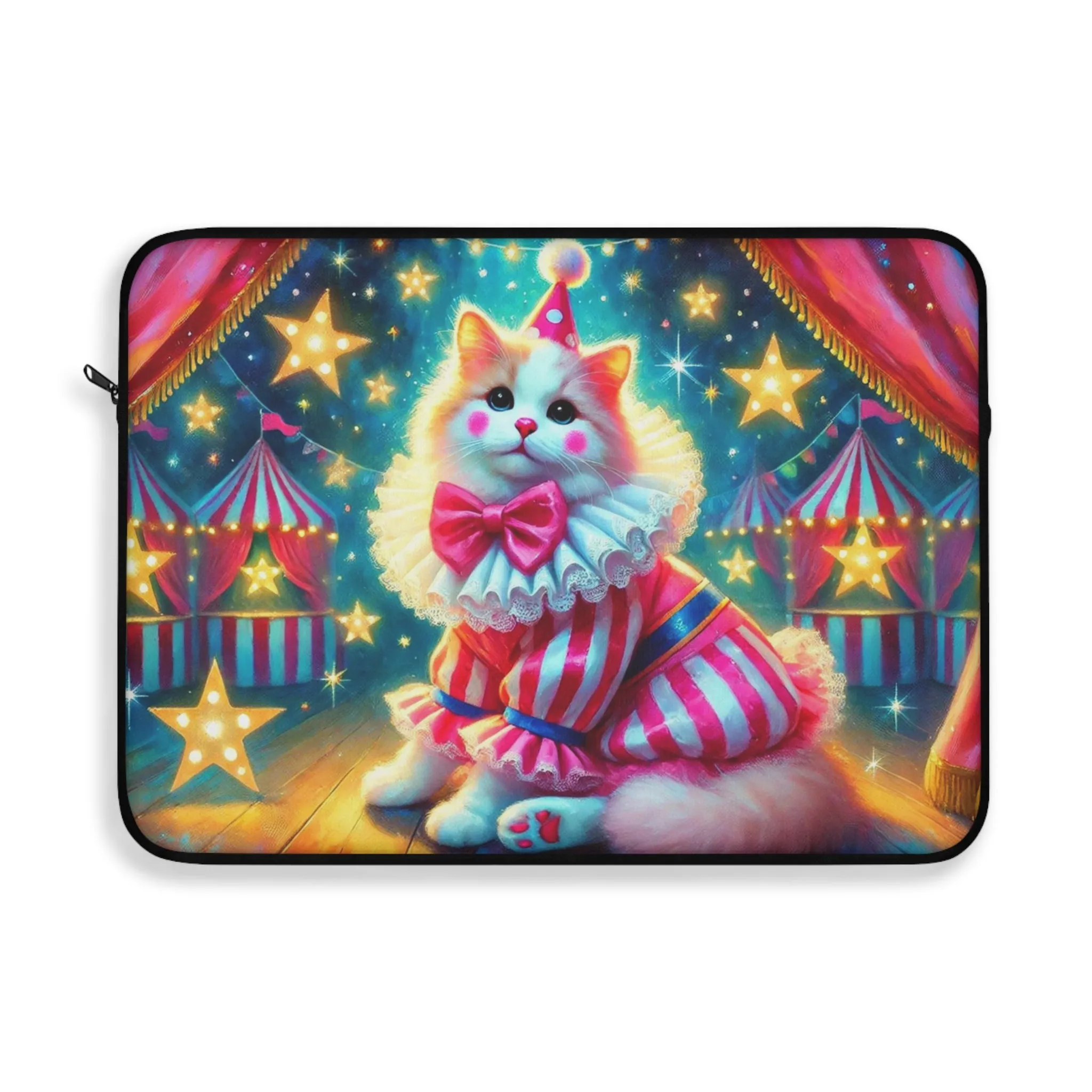 Circus Pink Stripped Cat Clown - Laptop Sleeve