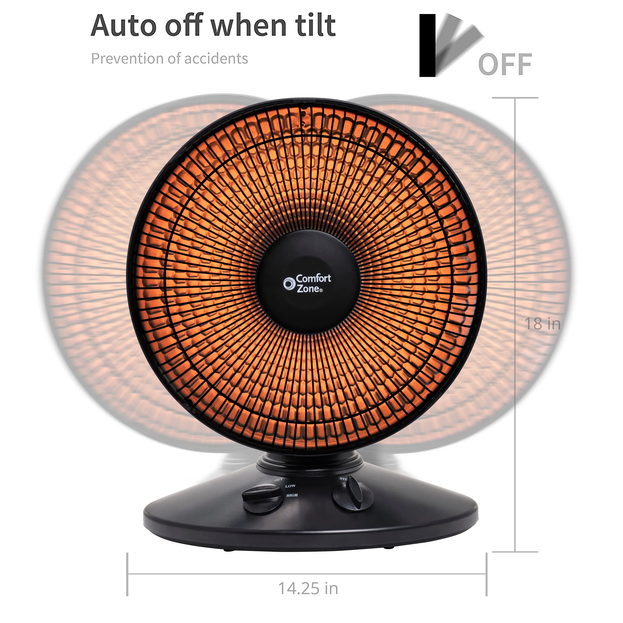 Comfort Zone Electric Oscillating Radiant Dish Heater with Adjustable Tilt in Black