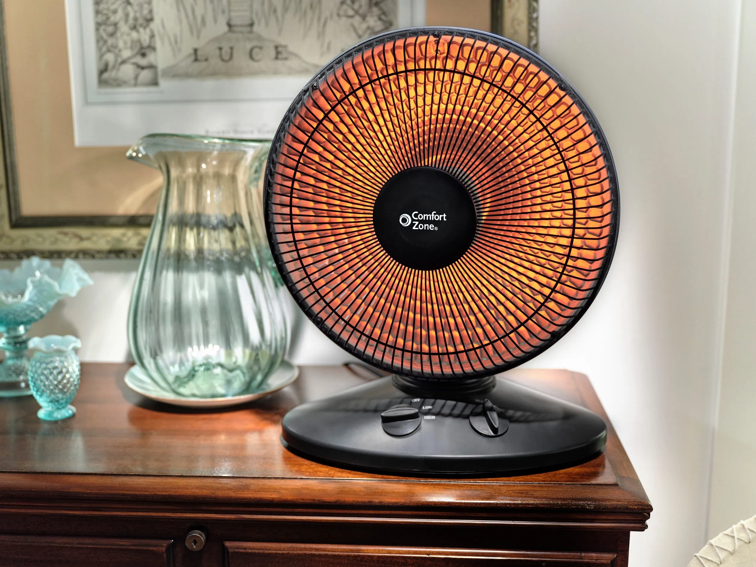 Comfort Zone Electric Oscillating Radiant Dish Heater with Adjustable Tilt in Black