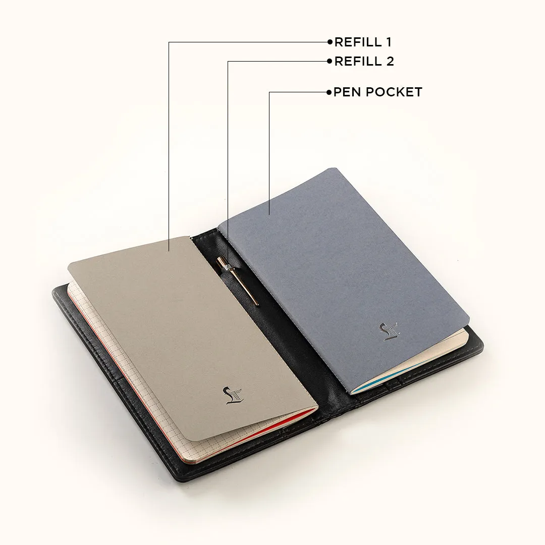 Corporate New Year Gift | The Mini Melunge Luxury Pure Leather Notebook| Premium Genuine Leather Diary For Men & women | Leather Journal - Black