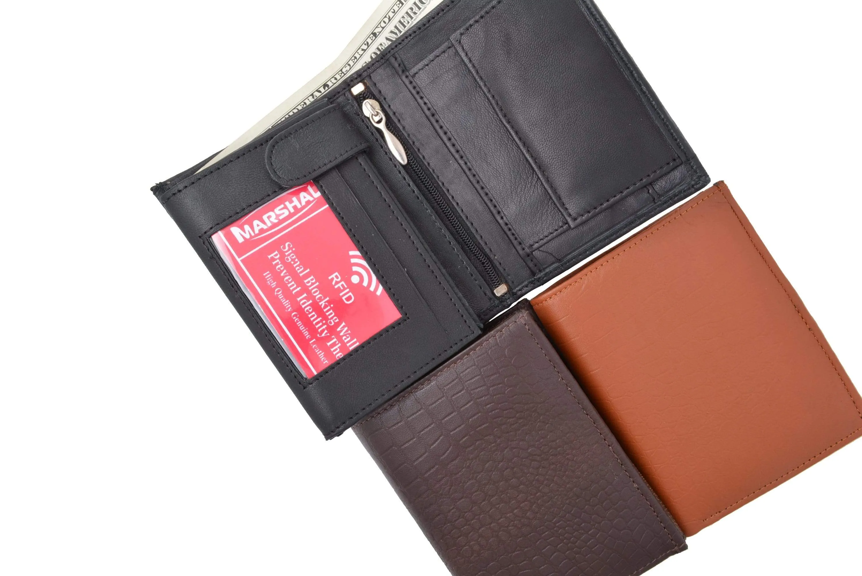 Crocodile Pattern RFID Blocking Premium Leather European Style Bifold Trifold Wallet with ID Window RFIDP518CR (C)
