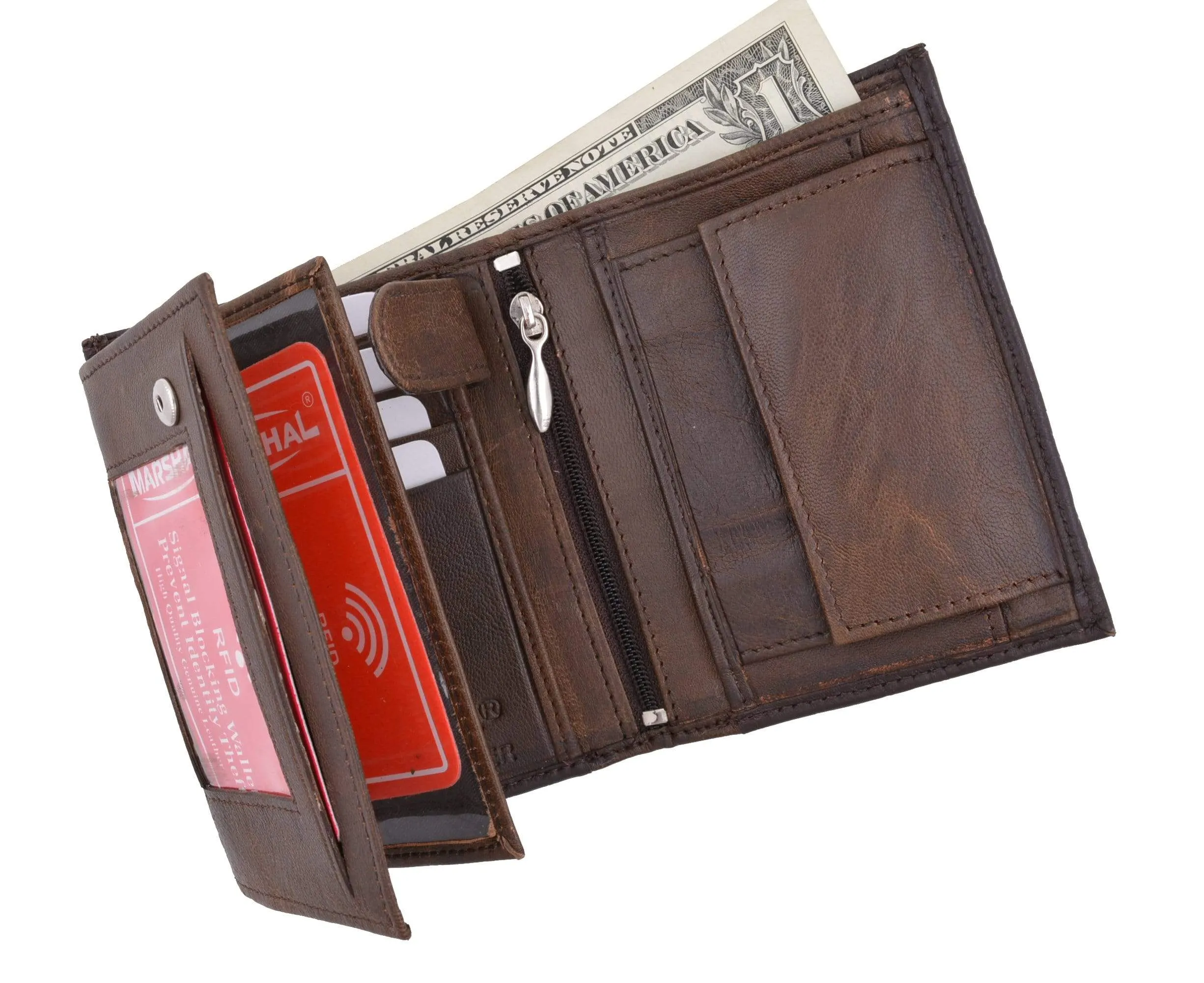 Crocodile Pattern RFID Blocking Premium Leather European Style Bifold Trifold Wallet with ID Window RFIDP518CR (C)